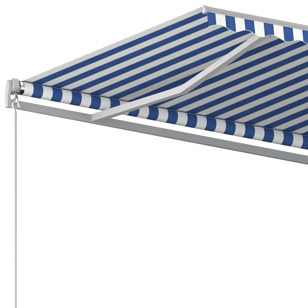 Vapaasti seisova sisäänkelattava markiisi 450x300 cm sinivalk. - Sisustajankoti.fi
