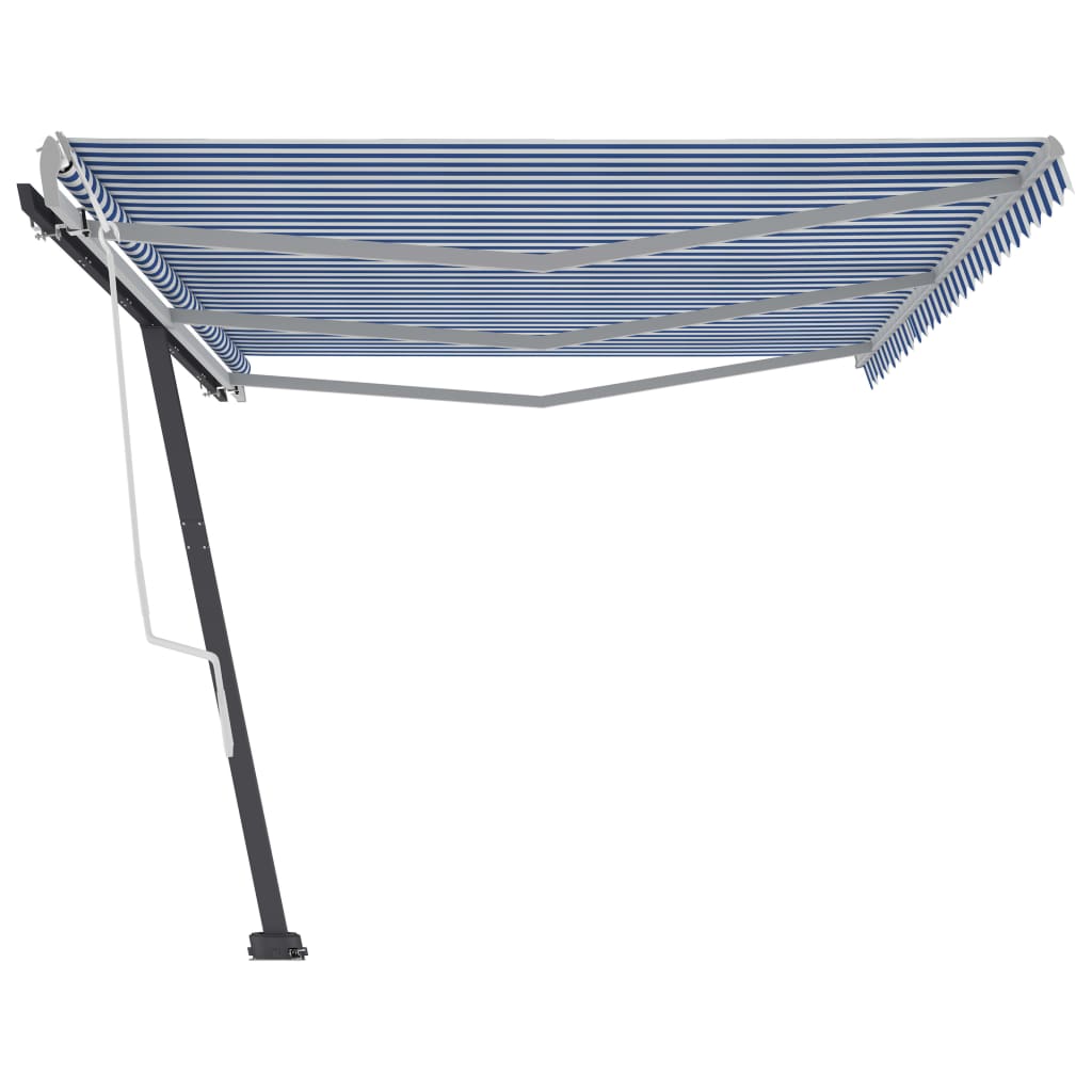 Vapaasti seisova sisäänkelattava markiisi 600x350 cm sinivalk. - Sisustajankoti.fi