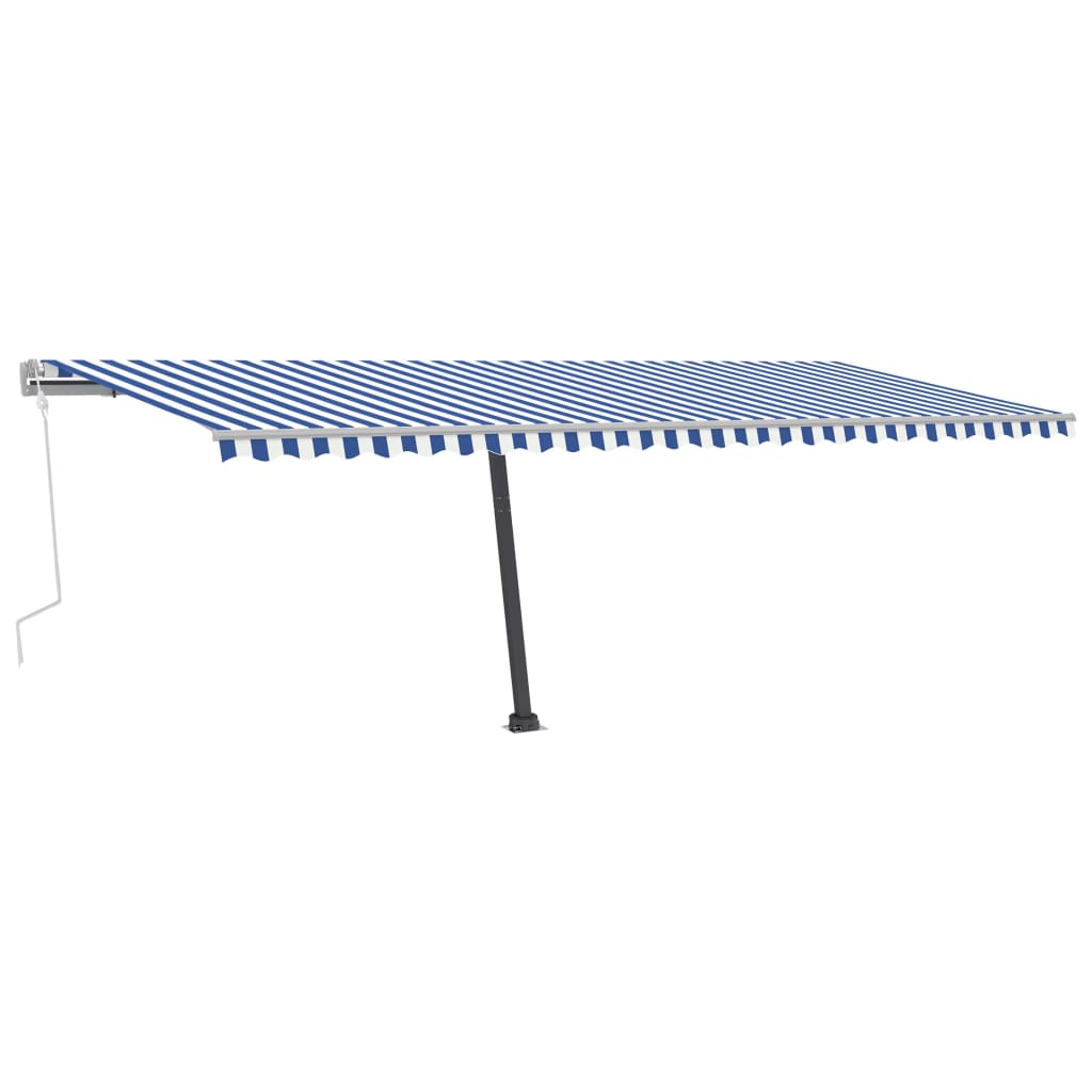 Sisäänkelattava markiisi LEDillä 600x350 cm sinivalkoinen - Sisustajankoti.fi