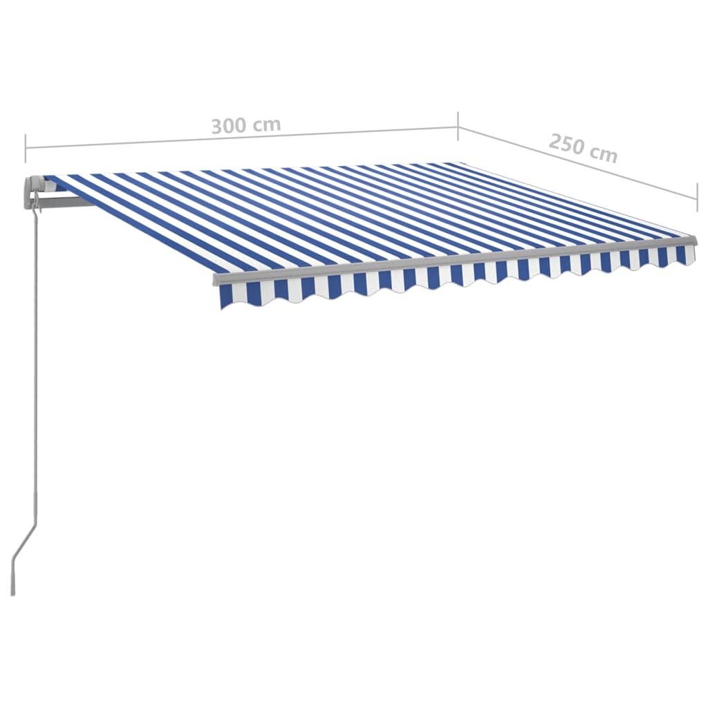 Sisäänkelattava markiisi LED/tuulisensori 3x2,5 m sinivalkoinen - Sisustajankoti.fi
