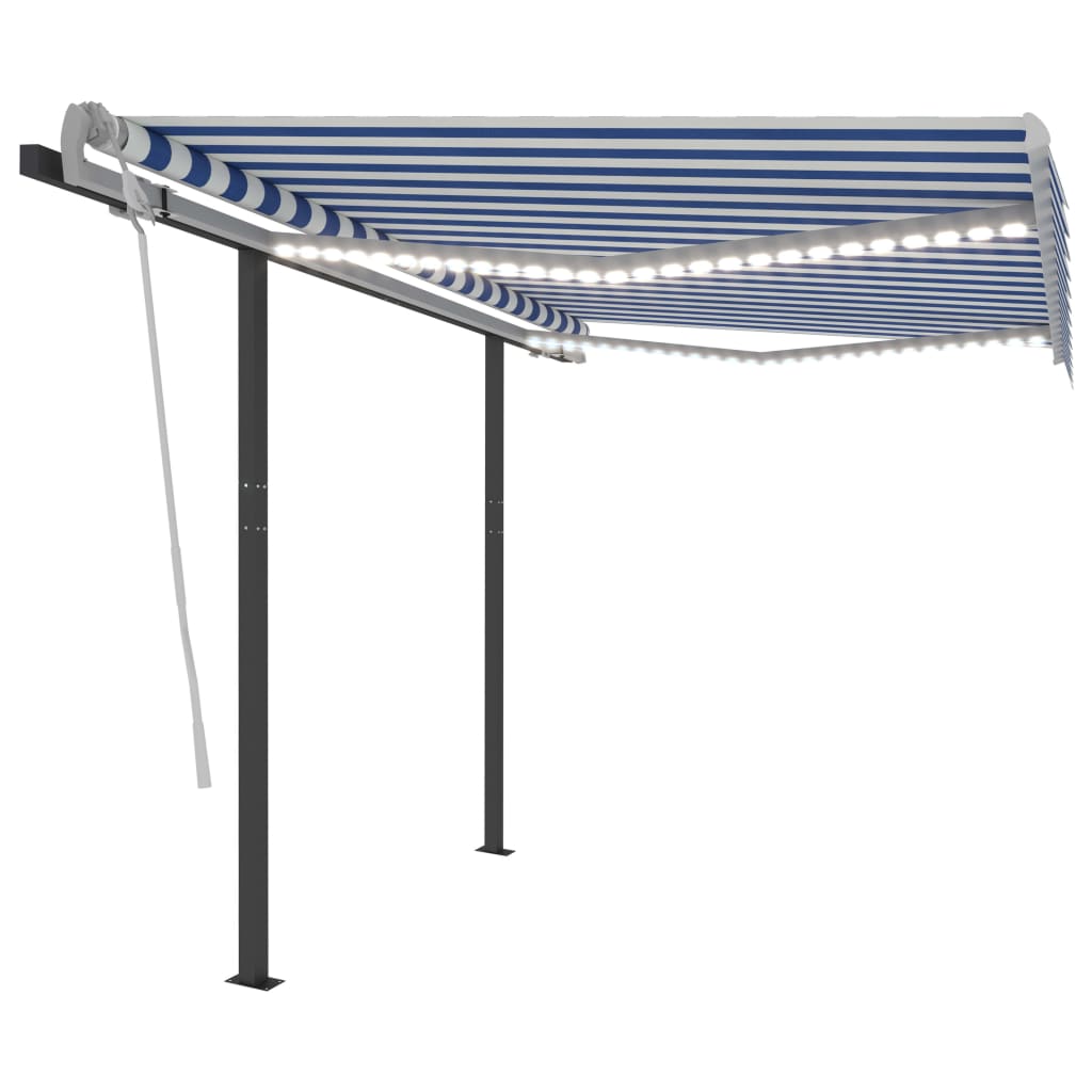 Sisäänkelattava markiisi LED/tuulisens. 3,5x2,5 m sinivalkoinen - Sisustajankoti.fi