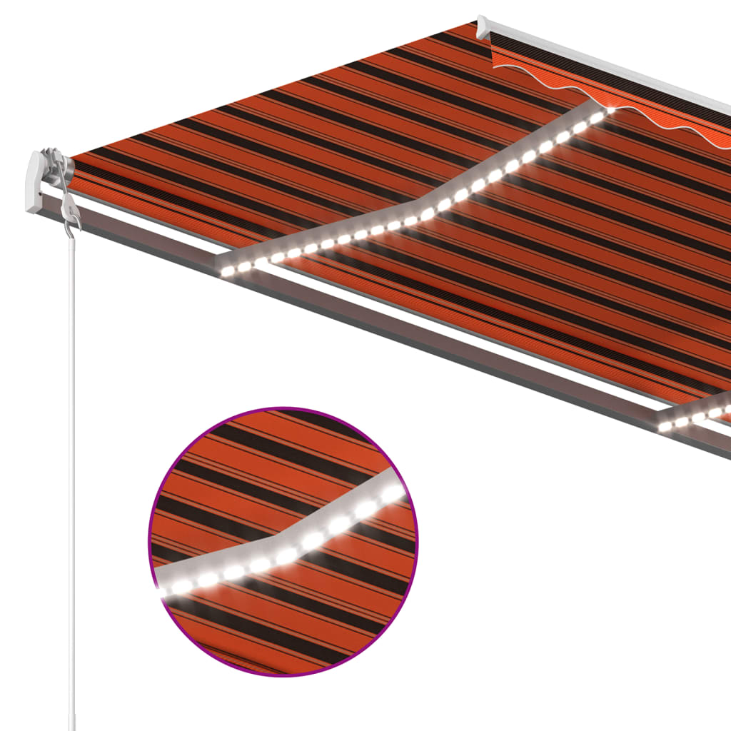 Sisäänkelattava markiisi LED/tuulisens. 3,5x2,5 m oranssiruskea - Sisustajankoti.fi