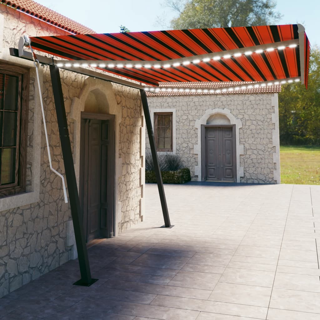 Manuaalisesti kelattava markiisi LED-valot 4,5x3m oranssiruskea - Sisustajankoti.fi