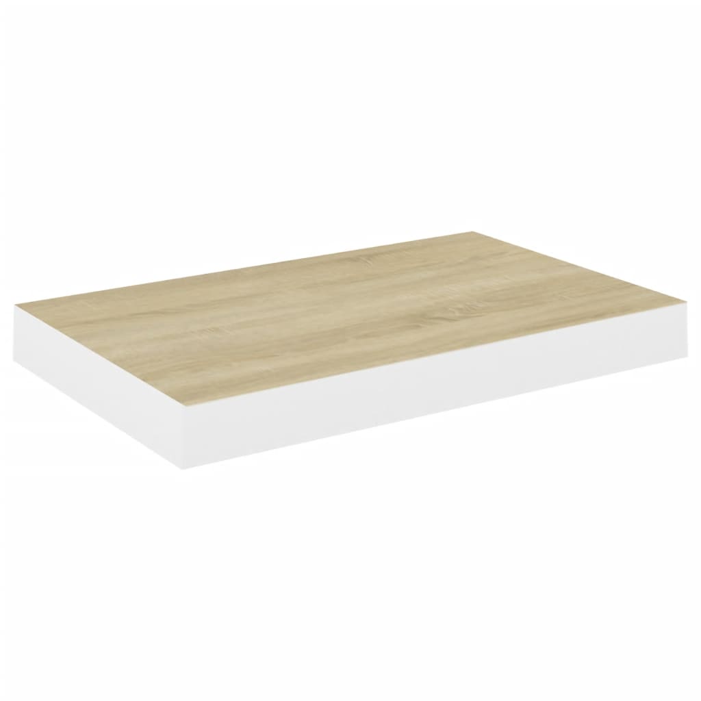 Kelluva seinähylly tammi ja valkoinen 50x23x3,8 cm MDF - Sisustajankoti.fi