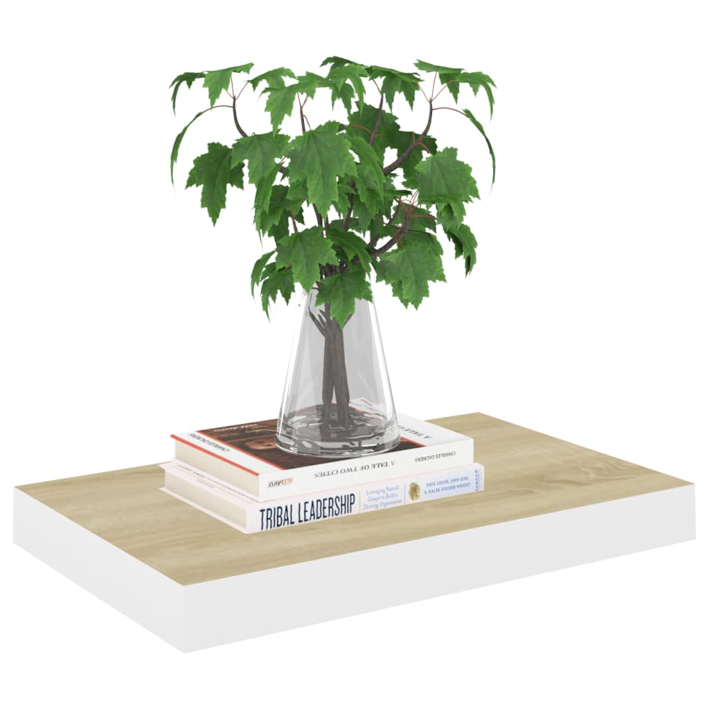 Kelluva seinähylly tammi ja valkoinen 50x23x3,8 cm MDF - Sisustajankoti.fi