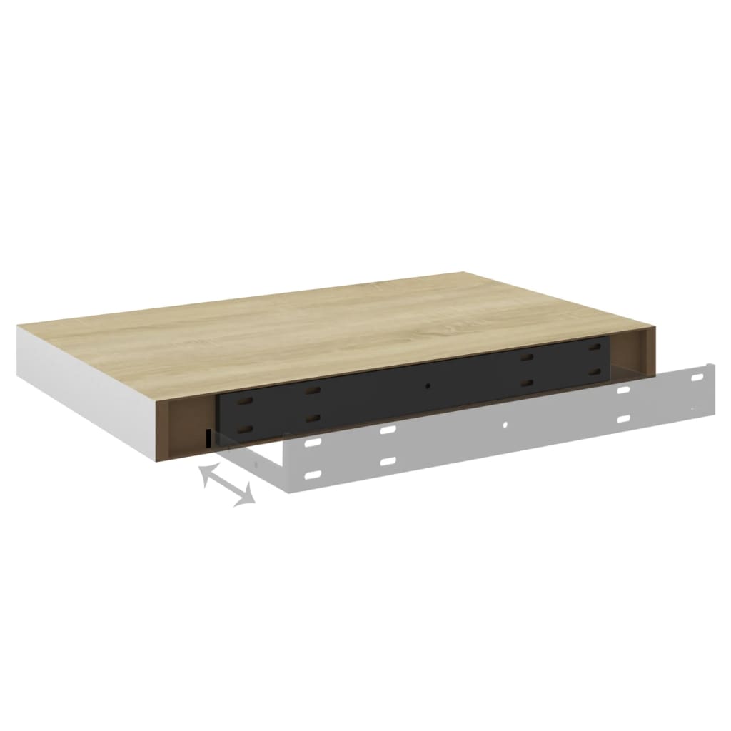 Kelluva seinähylly tammi ja valkoinen 50x23x3,8 cm MDF - Sisustajankoti.fi