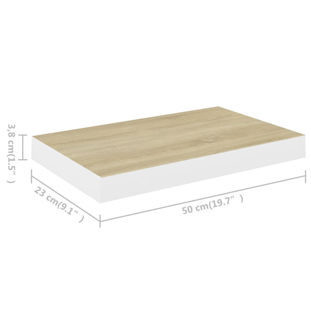 Kelluva seinähylly tammi ja valkoinen 50x23x3,8 cm MDF - Sisustajankoti.fi