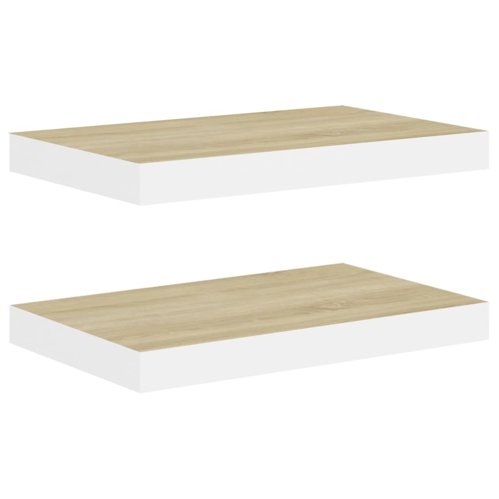 Kelluvat seinähyllyt 2 kpl tammi ja valkoinen 50x23x3,8 cm MDF - Sisustajankoti.fi