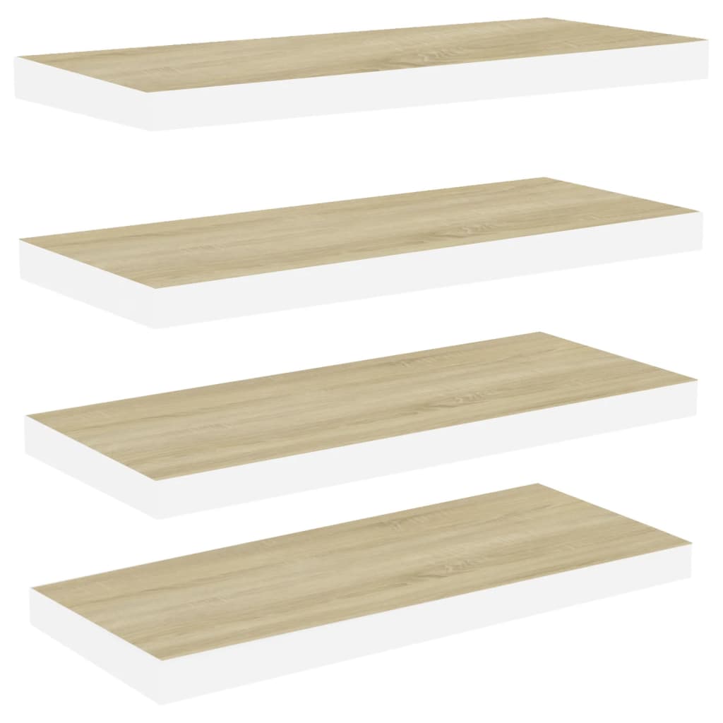 Kelluvat seinähyllyt 4 kpl tammi ja valkoinen 80x23,5x3,8cm MDF - Sisustajankoti.fi