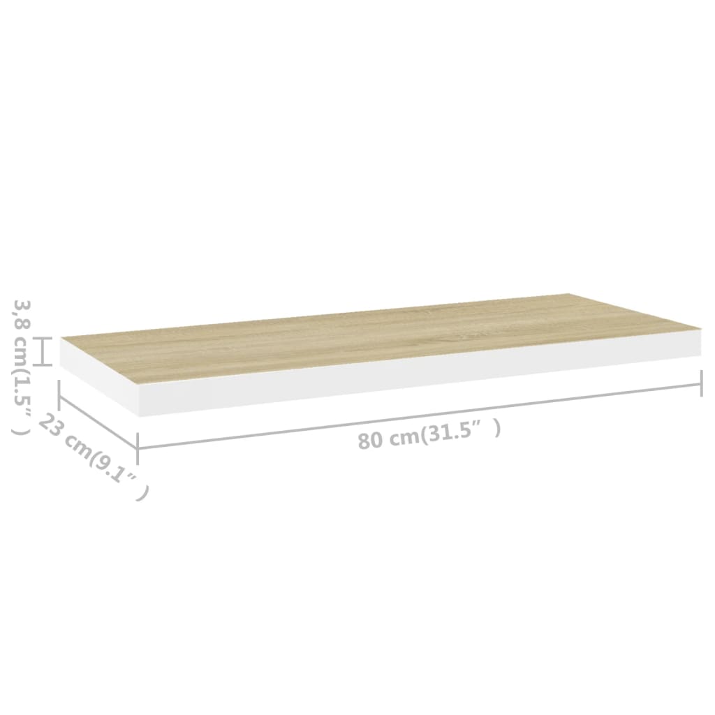 Kelluvat seinähyllyt 4 kpl tammi ja valkoinen 80x23,5x3,8cm MDF - Sisustajankoti.fi