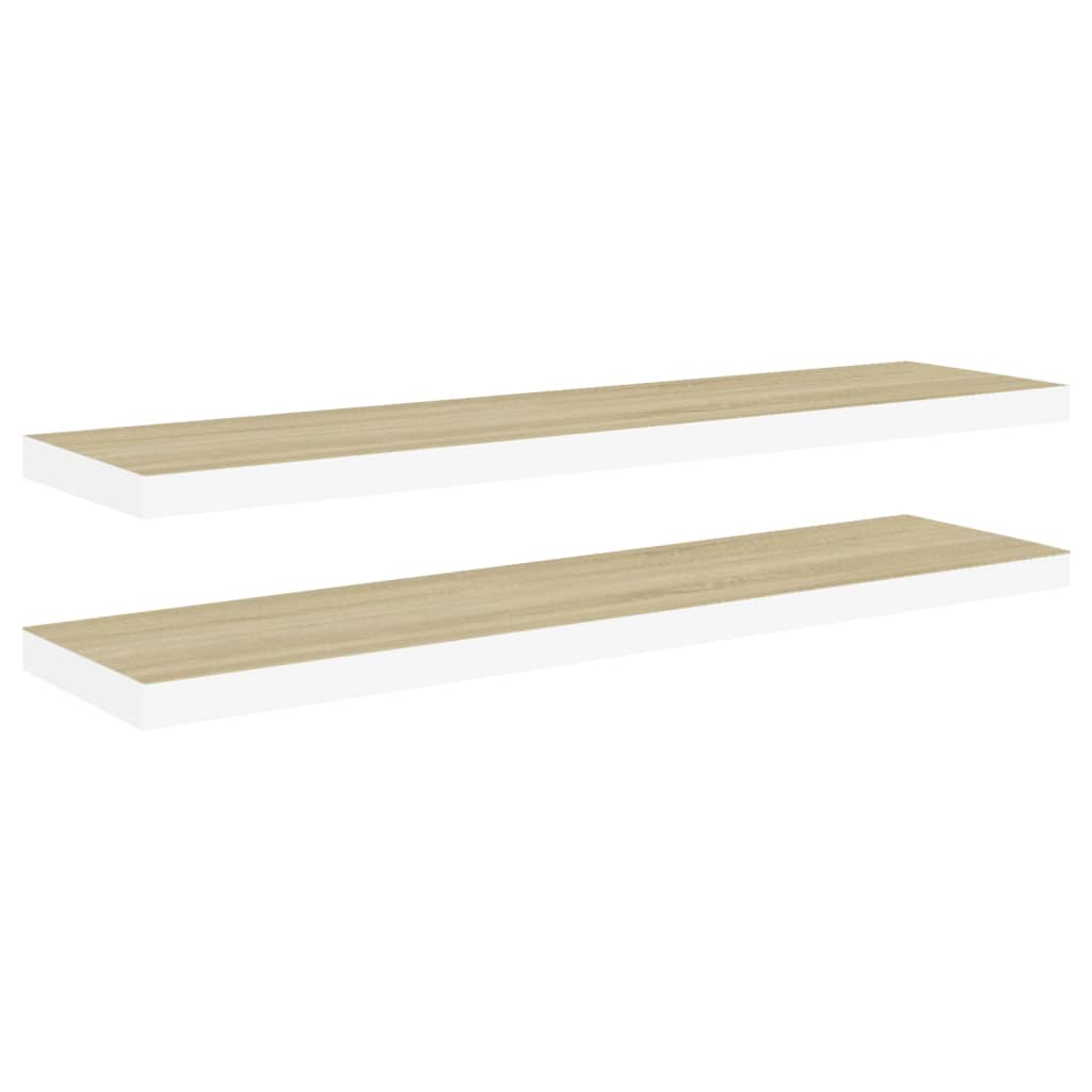 Kelluvat seinähyllyt 2 kpl tammi ja valkoinen 90x23,5x3,8 MDF - Sisustajankoti.fi