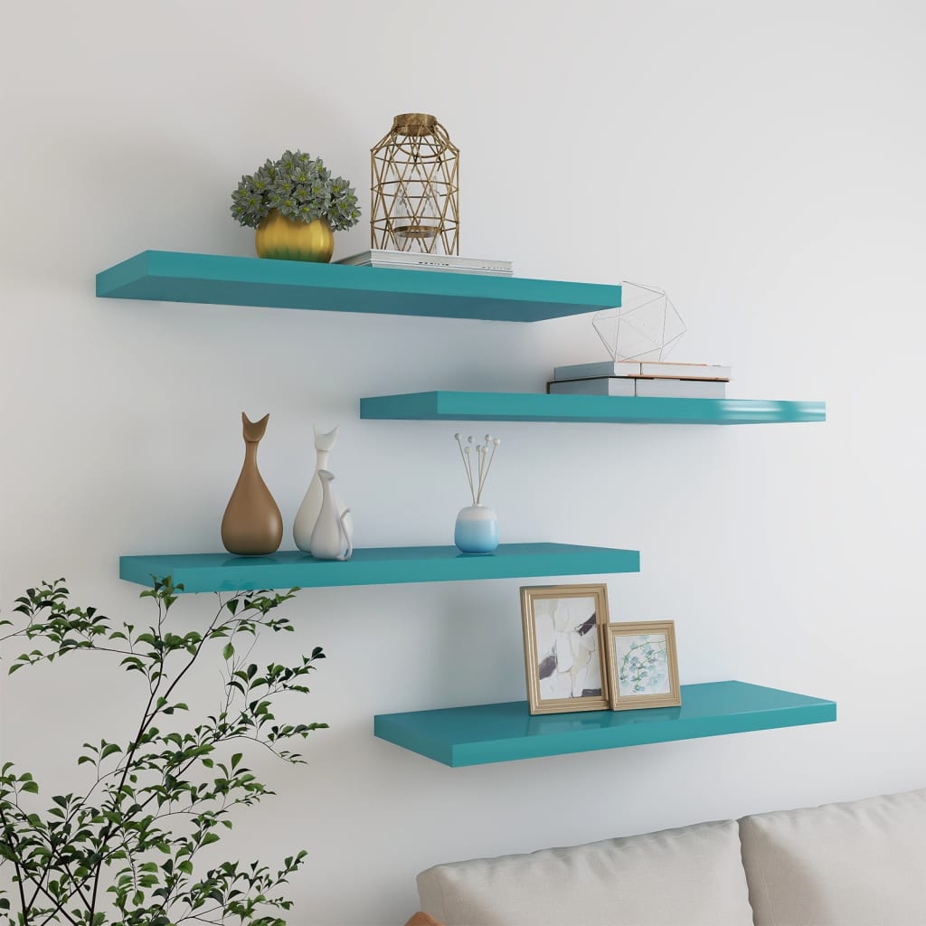 Kelluvat seinähyllyt 4 kpl sininen 80x23,5x3,8 cm MDF - Sisustajankoti.fi