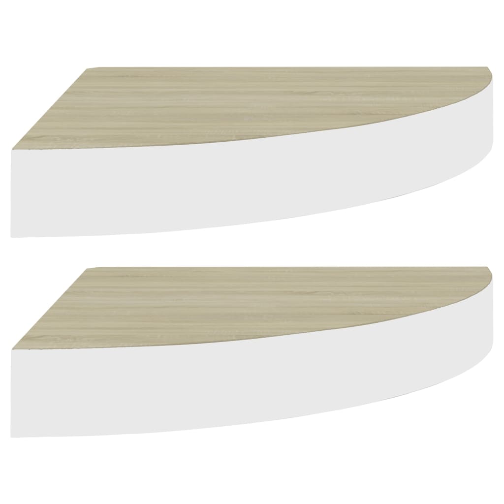 Seinäkulmahyllyt 2 kpl tammi ja valkoinen 25x25x3,8 cm MDF - Sisustajankoti.fi