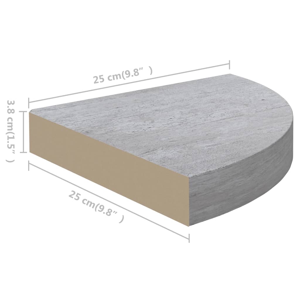 Seinäkulmahyllyt 2 kpl betoninharmaa 25x25x3,8 cm MDF - Sisustajankoti.fi