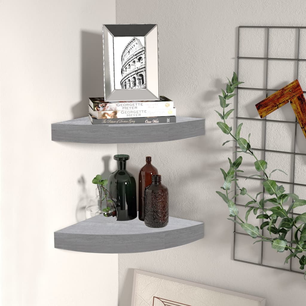 Seinäkulmahyllyt 2 kpl betoninharmaa 25x25x3,8 cm MDF - Sisustajankoti.fi