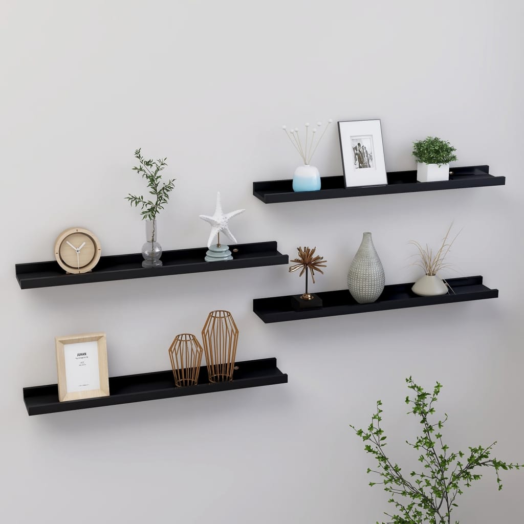 Seinähyllyt 4 kpl musta 60x9x3 cm - Sisustajankoti.fi