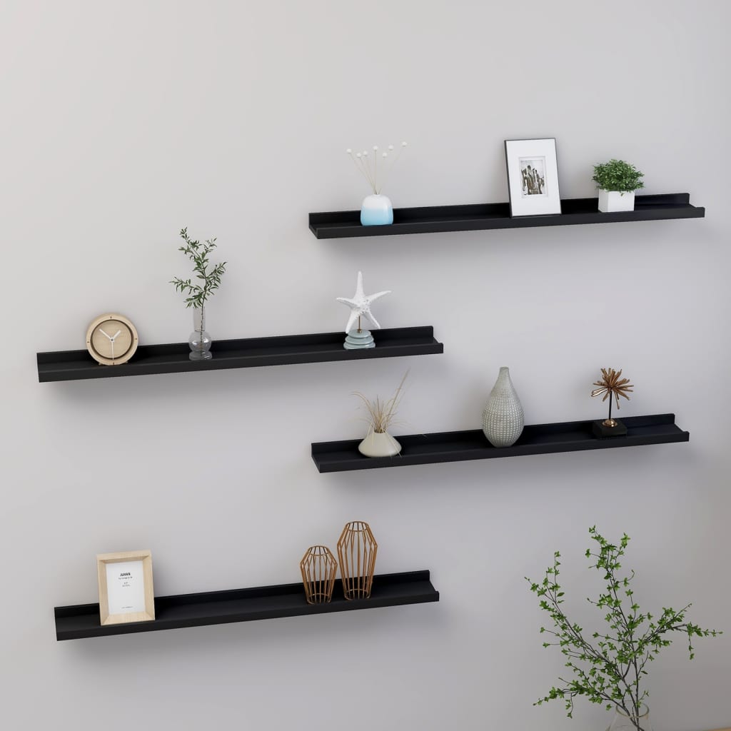 Seinähyllyt 4 kpl musta 80x9x3 cm - Sisustajankoti.fi