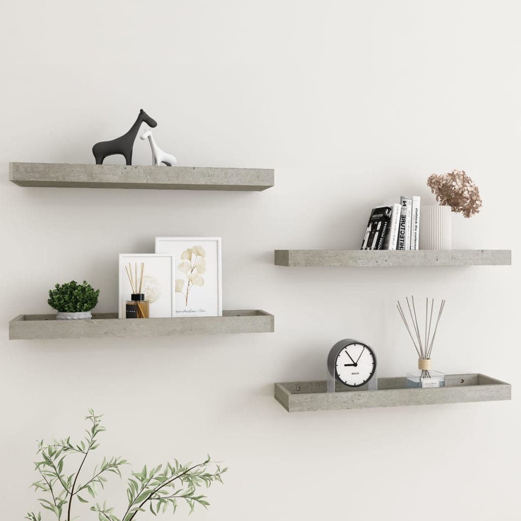 Loggia seinähyllyt 4 kpl betoninharmaa 60x15x4 cm MDF - Sisustajankoti.fi