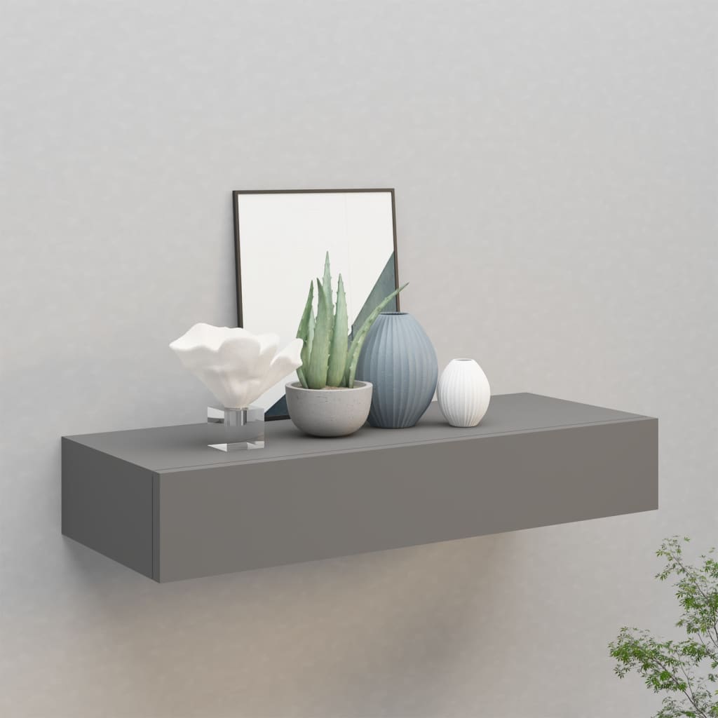 Seinälaatikkohylly harmaa 60x23,5x10 cm MDF - Sisustajankoti.fi