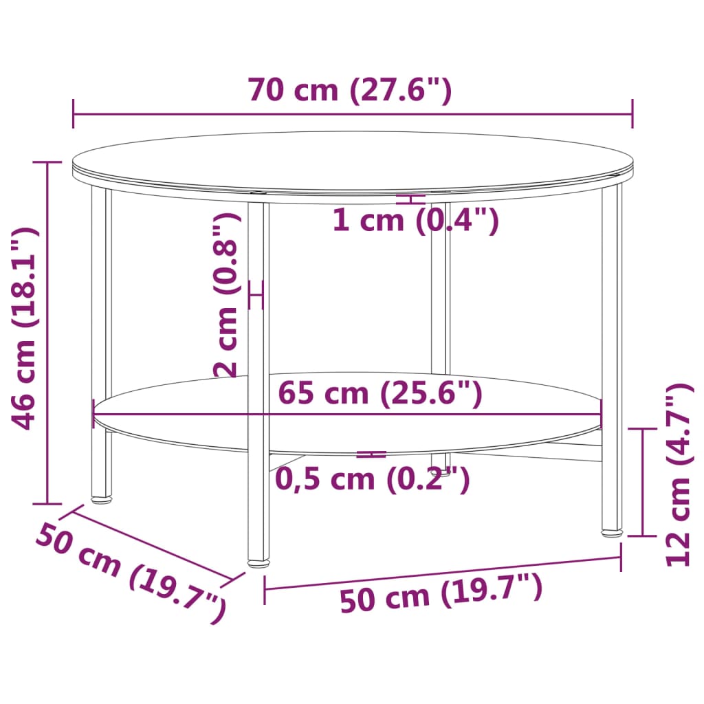 Teepöytä musta ja läpinäkyvä 70 cm karkaistu lasi - Sisustajankoti.fi