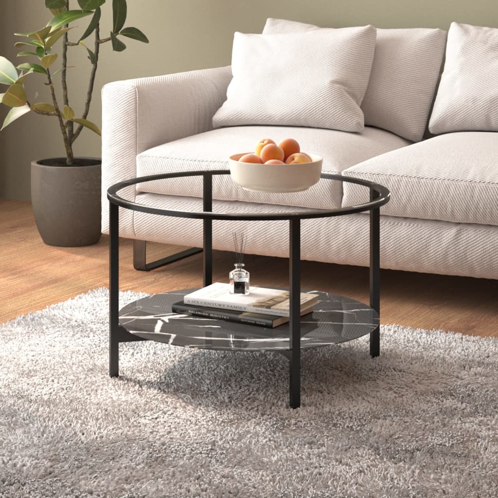 Teepöytä musta ja musta marmori 70 cm karkaistu lasi - Sisustajankoti.fi