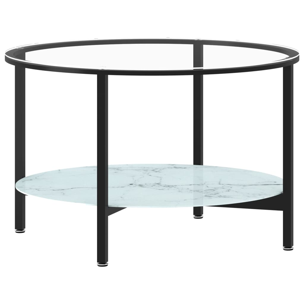 Teepöytä musta ja valkoinen marmori 70 cm karkaistu lasi - Sisustajankoti.fi