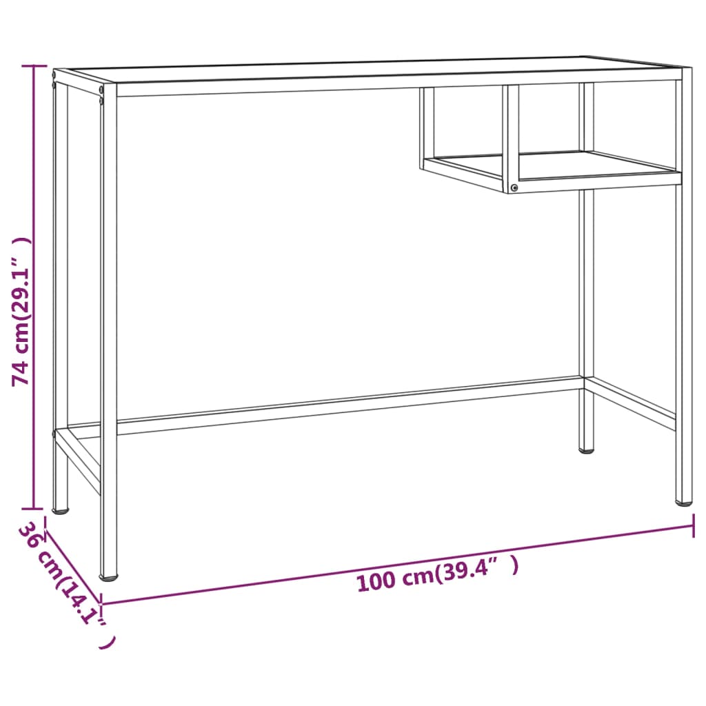 Tietokonepöytä valkoinen marmori 100x36x74 cm karkaistu lasi - Sisustajankoti.fi