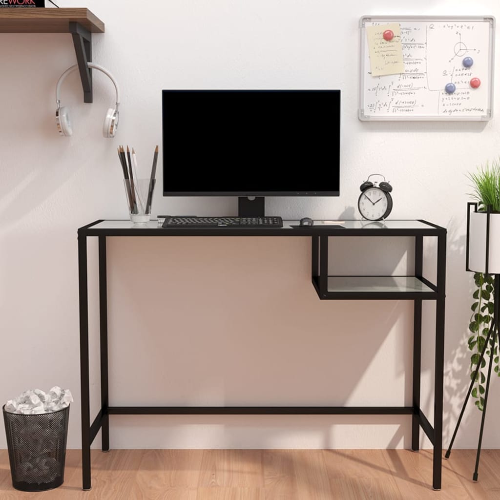 Tietokonepöytä valkoinen marmori 100x36x74 cm karkaistu lasi - Sisustajankoti.fi