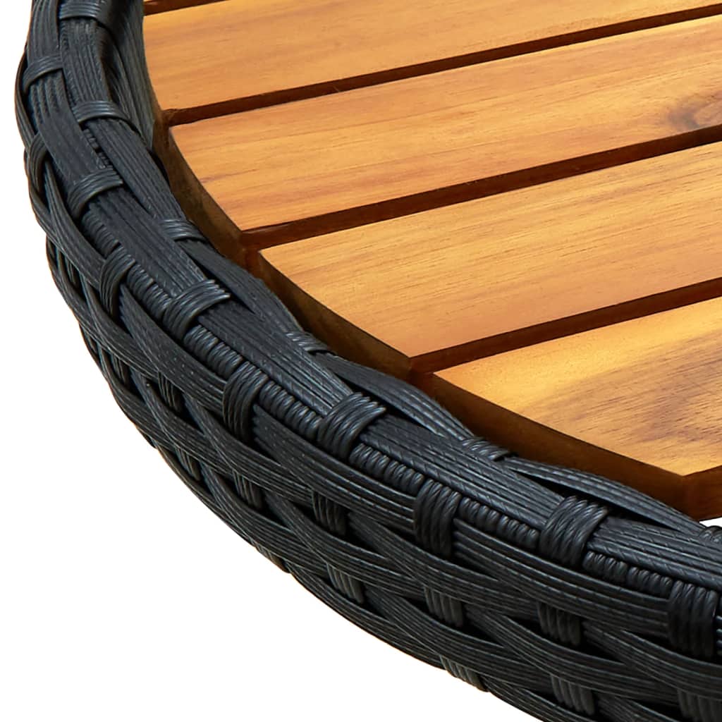Teepöytä musta 60 cm polyrottinki ja täysi akaasiapuu - Sisustajankoti.fi