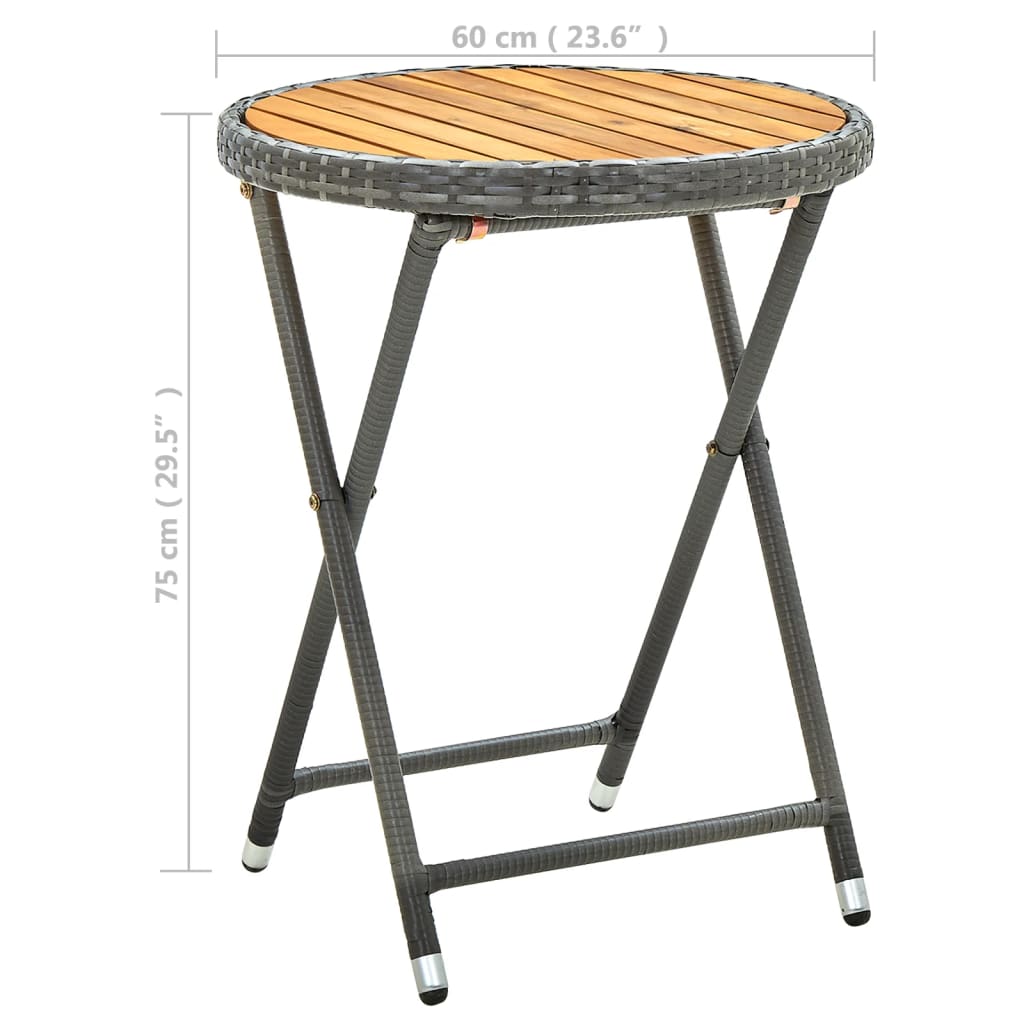 Teepöytä harmaa 60 cm polyrottinki ja täysi akaasiapuu - Sisustajankoti.fi