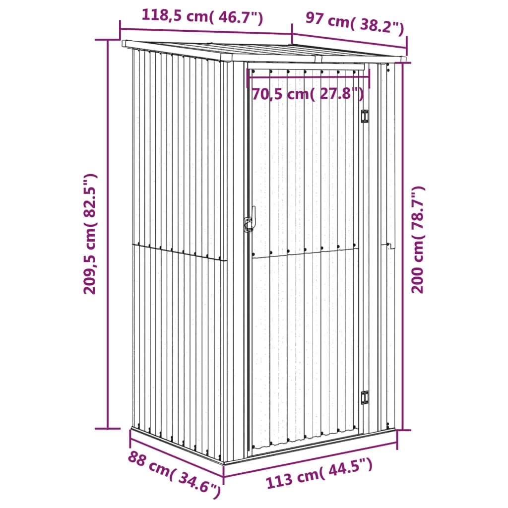 Puutarhavaja ruskea 118,5x97x209,5 cm galvanoitu teräs - Sisustajankoti.fi