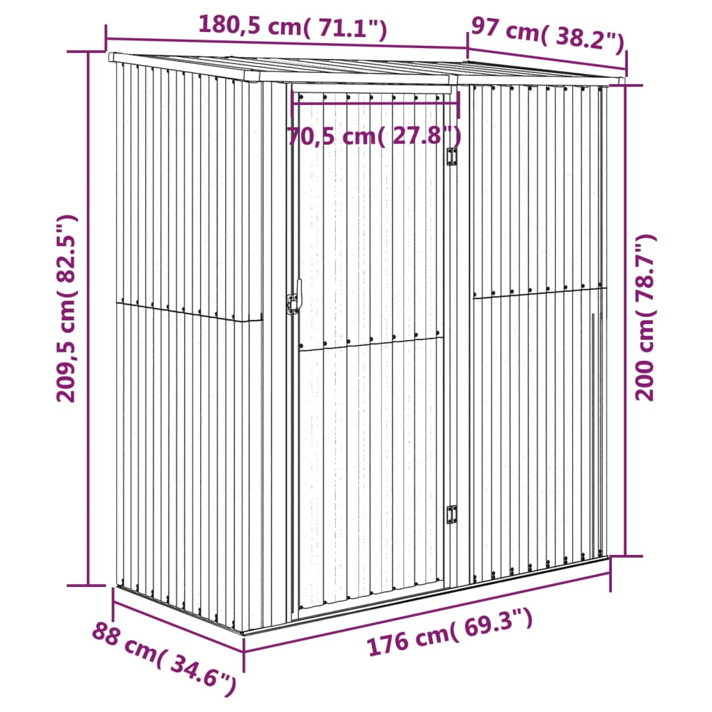 Puutarhavaja antrasiitti 180,5x97x209,5 cm galvanoitu teräs - Sisustajankoti.fi