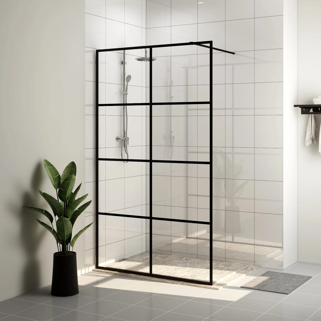 Walk-in suihkun seinäke kirkas ESG-lasi 115x195 cm musta - Sisustajankoti.fi