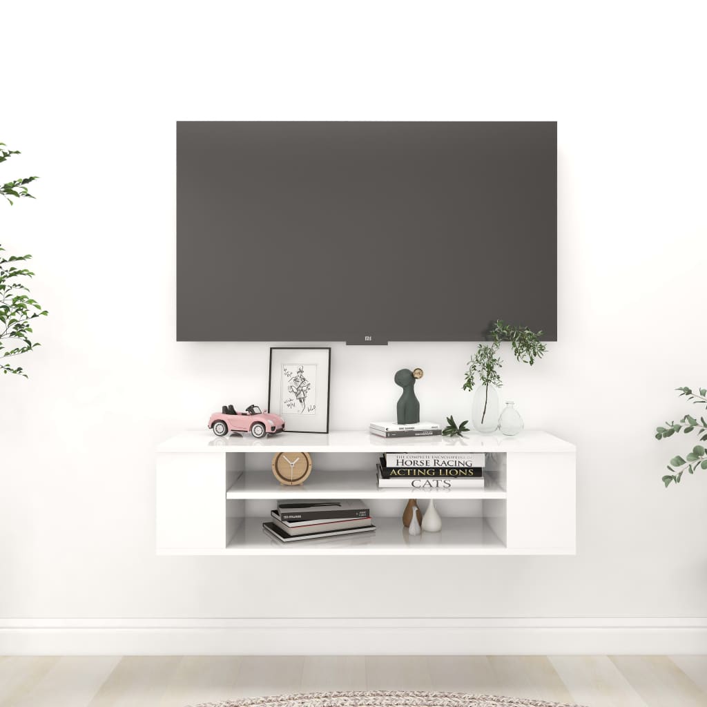 Seinäkiinnitettävä TV-taso korkeak. valk. 100x30x26,5 cm levy - Sisustajankoti.fi