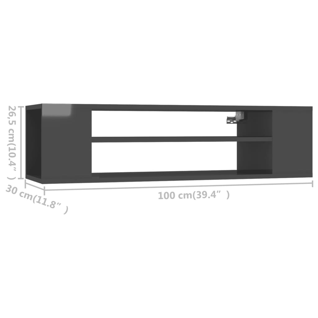 Seinäkiinnitettävä TV-taso korkeak. harmaa 100x30x26,5 cm levy - Sisustajankoti.fi