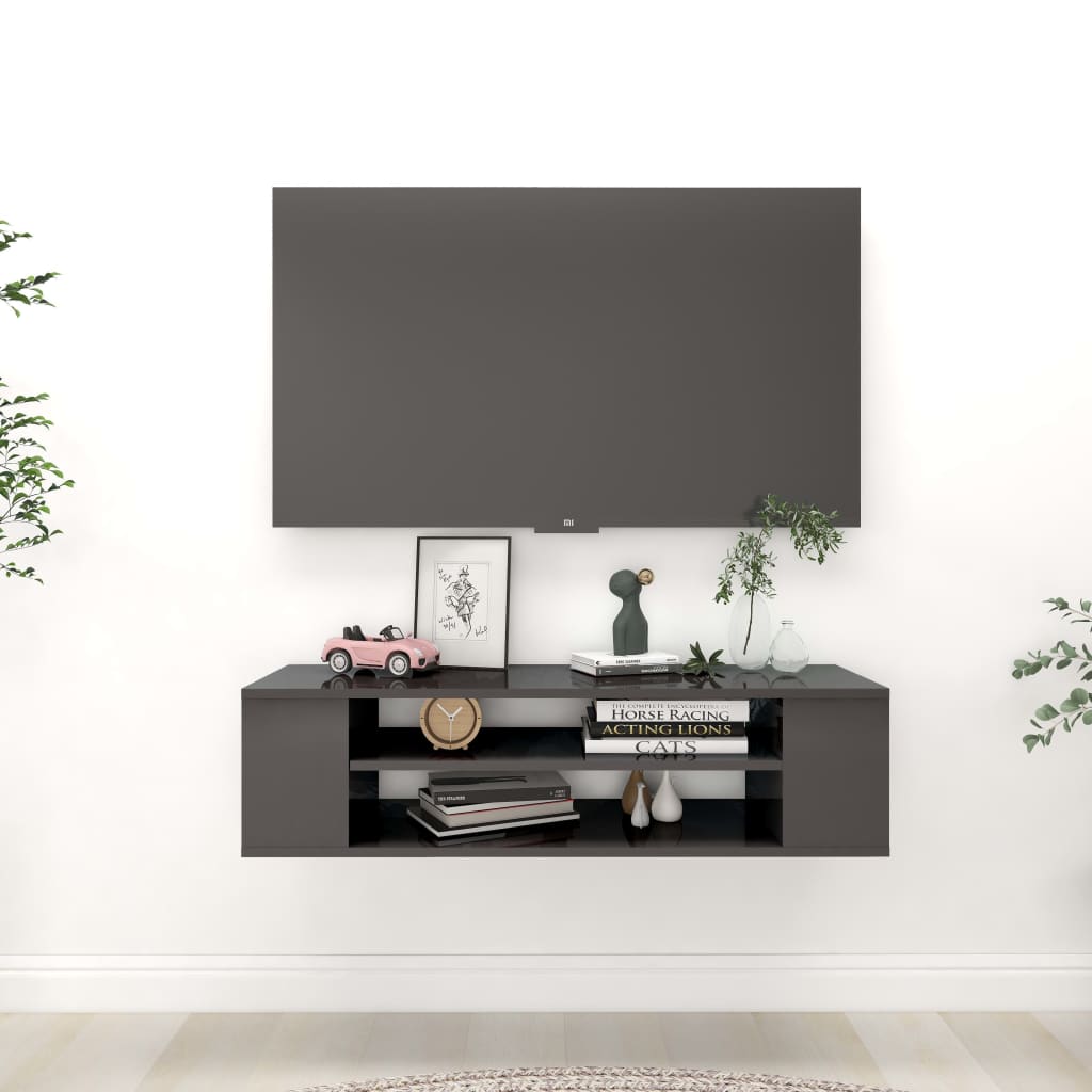 Seinäkiinnitettävä TV-taso korkeak. harmaa 100x30x26,5 cm levy - Sisustajankoti.fi
