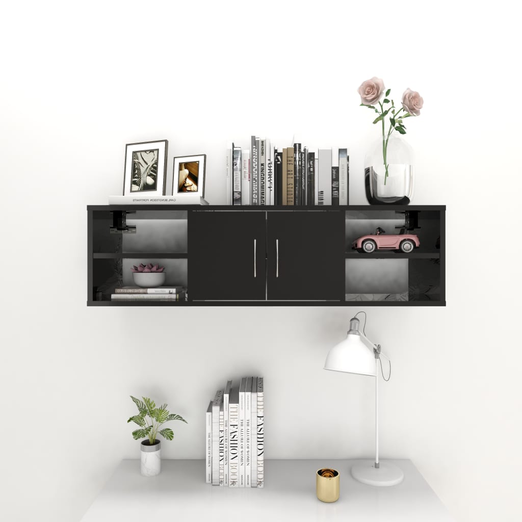 Seinähylly korkeakiilto musta 102x30x29 cm lastulevy - Sisustajankoti.fi