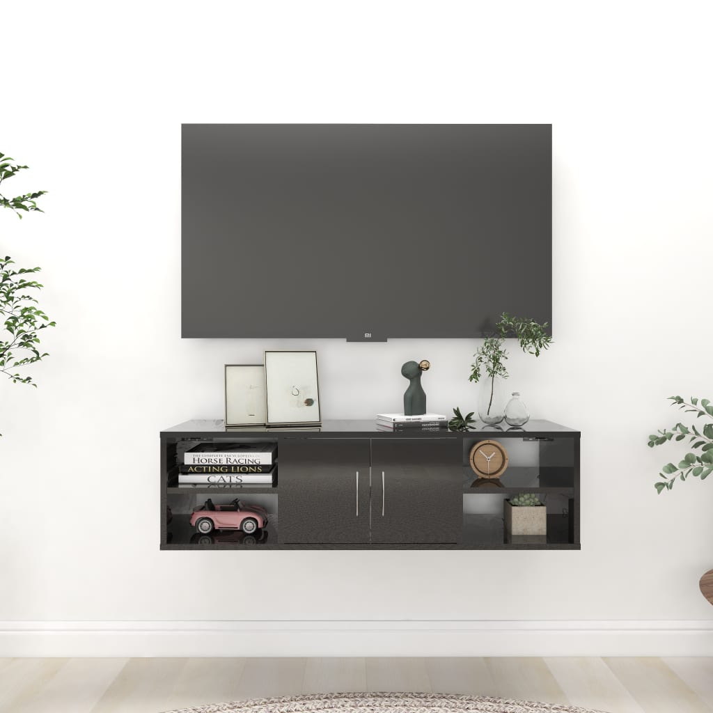 Seinähylly korkeakiilto musta 102x30x29 cm lastulevy - Sisustajankoti.fi