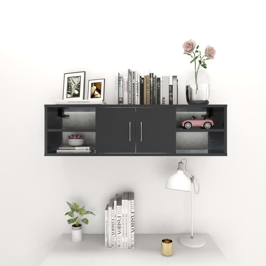 Seinähylly korkeakiilto harmaa 102x30x29 cm lastulevy - Sisustajankoti.fi