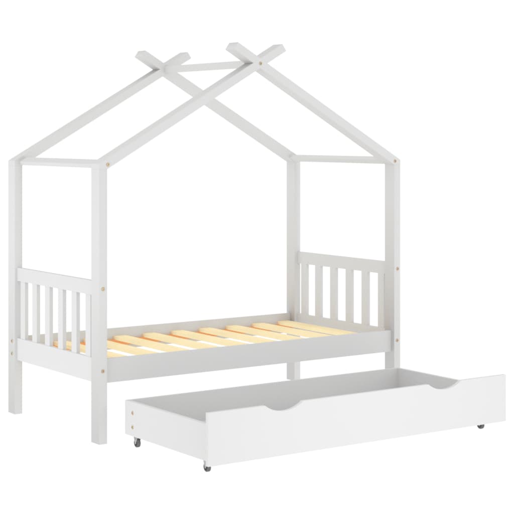 Lasten sängynrunko laatikolla valkoinen täysi mänty 80x160 cm - Sisustajankoti.fi