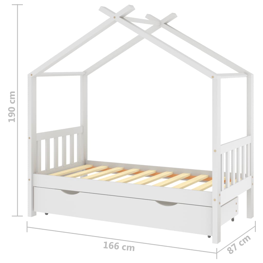 Lasten sängynrunko laatikolla valkoinen täysi mänty 80x160 cm - Sisustajankoti.fi
