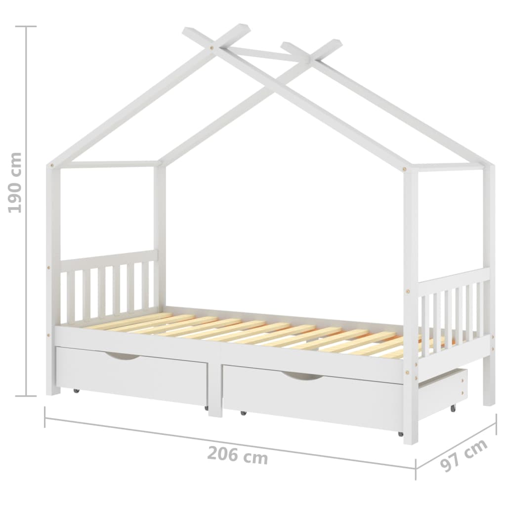Lasten sängynrunko laatikoilla valkoinen täysi mänty 90x200 cm - Sisustajankoti.fi