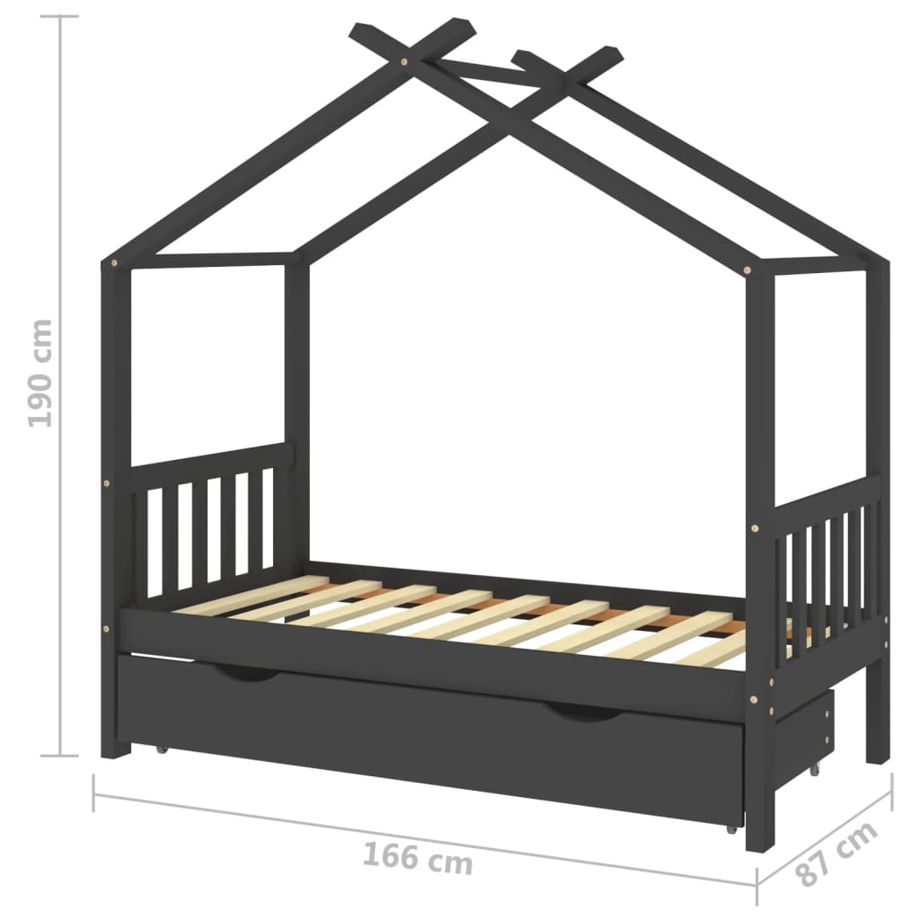 Lasten sängynrunko laatikolla t.harmaa täysi mänty 80x160 cm - Sisustajankoti.fi