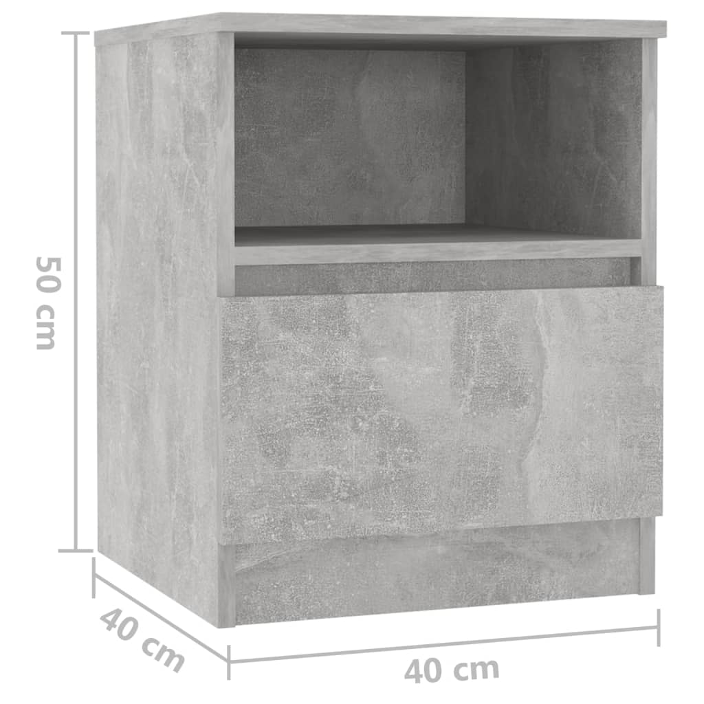 Yöpöydät 2 kpl betoninharmaa 40x40x50 cm lastulevy - Sisustajankoti.fi