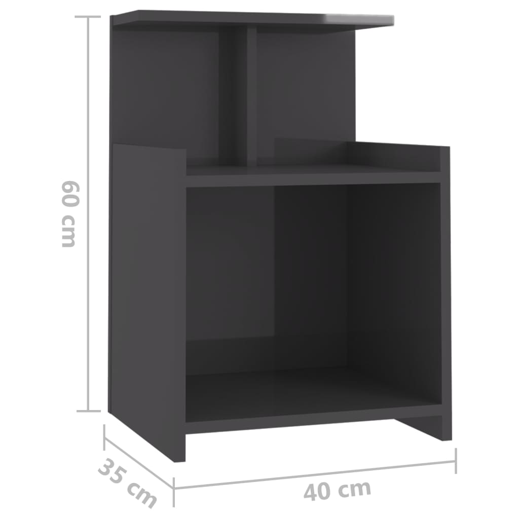 Yöpöydät 2 kpl korkeakiilto harmaa 40x35x60 cm lastulevy - Sisustajankoti.fi