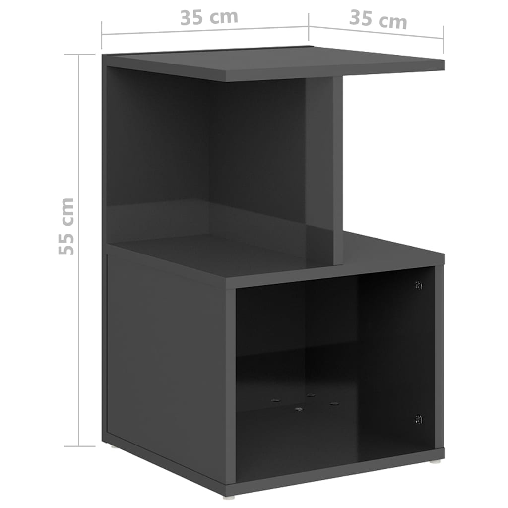 Yöpöydät 2 kpl korkeakiilto harmaa 35x35x55 cm lastulevy - Sisustajankoti.fi