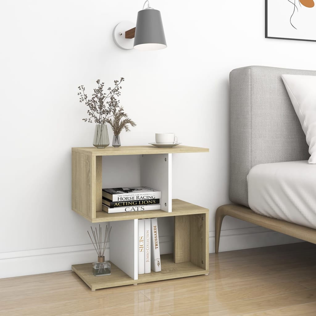 Yöpöydät 2kpl valkoinen ja Sonoma-tammi 50x30x51,5 cm lastulevy - Sisustajankoti.fi