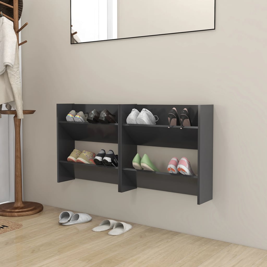 Seinäkenkäkaapit 2 kpl harmaa 60x18x60 cm lastulevy - Sisustajankoti.fi