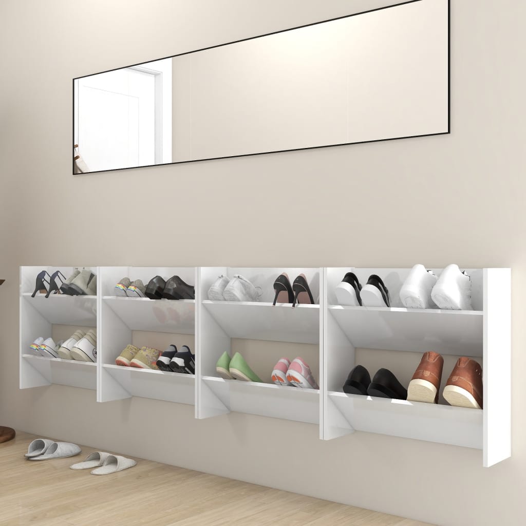 Seinäkenkäkaapit 4 kpl korkeakiilto valk. 60x18x60 cm lastulevy - Sisustajankoti.fi
