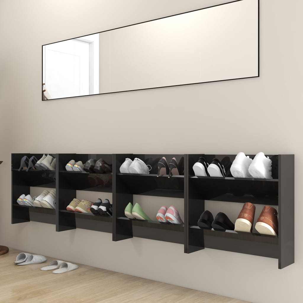Seinäkenkäkaapit 4 kpl korkeakiilto musta 60x18x60 cm lastulevy - Sisustajankoti.fi